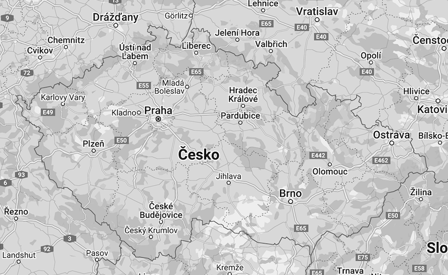 Mapa České republiky s vyznačenými místy závodů Bohemian Tri Tour